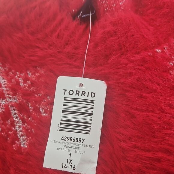 Torrid Eyelash Lurex Crew Pullover Sweater With Snowflake Red & Silver 1X 14-16 - Picture 7 of 16